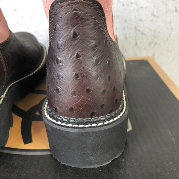 Ariat Fatbaby Boots Womens Size 7.5 Brown Ostrich Print Blush Suede 4LR 14765 - Picture 16 of 16